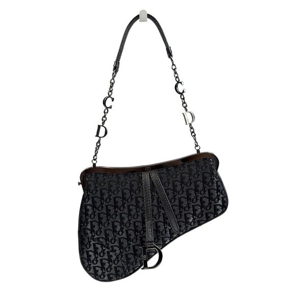 Dior Vintage 2003 Metallic Grey Diorissimo Monogram Mini Evening Saddle Bag - Picture 1 of 8